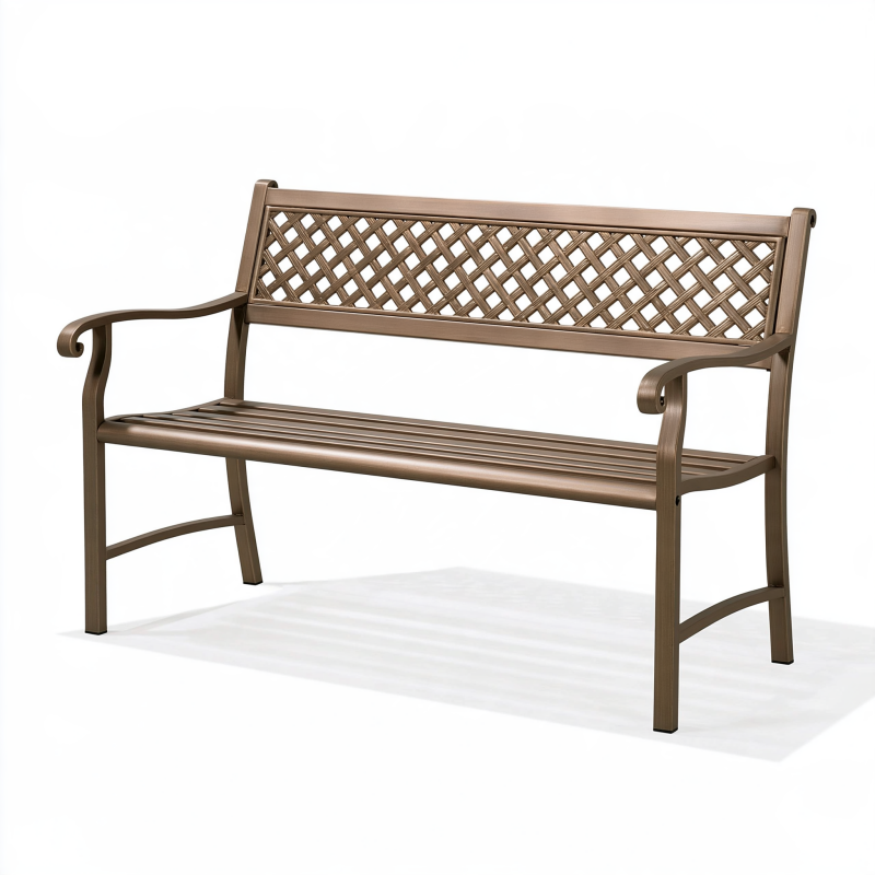 Gartenbank 120 x 60 x 85 cm aus Metall Braun mit Armlehnen Gitterdesign