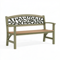 Gartenbank 122 x 60 x 90 cm Holz Metall Grün Braun mit Blattmotiv