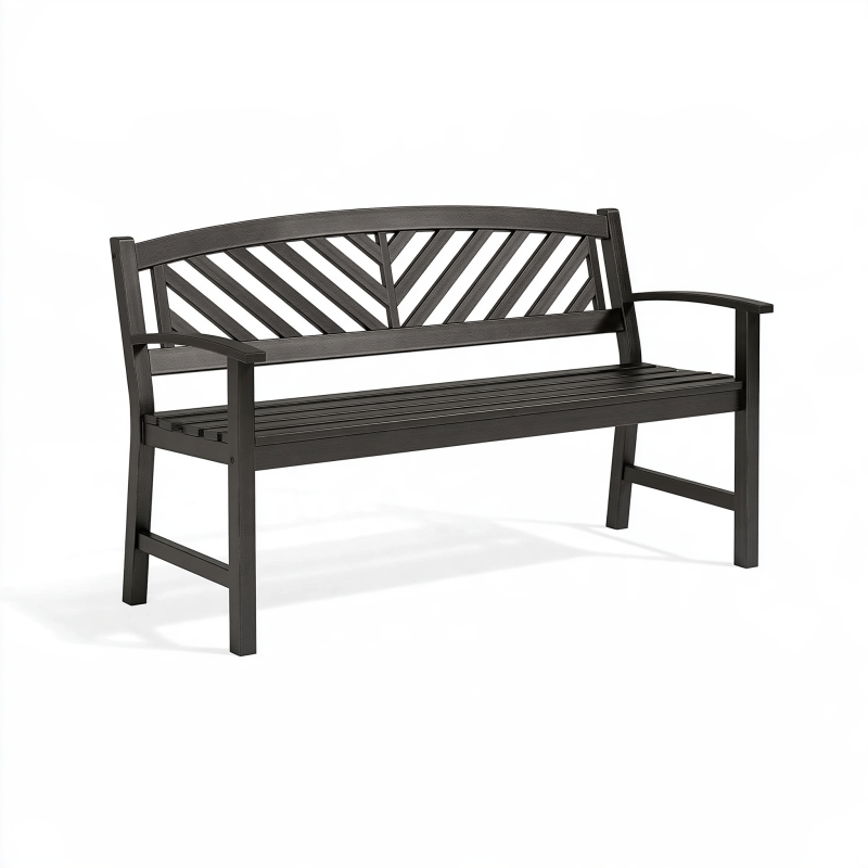 Gartenbank 122 x 62 x 88 cm aus Metall Schwarz mit Lamellenrückenlehne