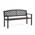 Gartenbank 120 cm Stahl Schwarz Braun mit Armlehnen Lattenrücken