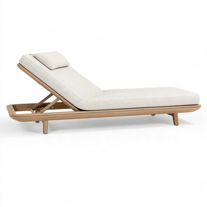 Sonnenliege 200 cm Holz Beige mit verstellbarer Rückenlehne