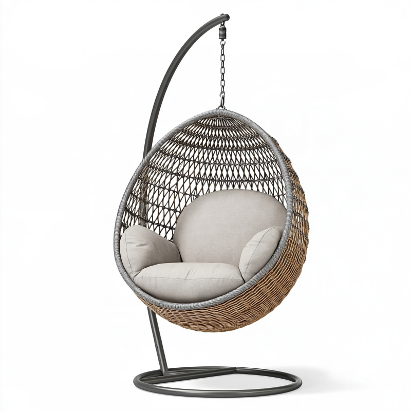 Hängesessel 105 x 105 x 195 cm aus Rattan und Stahl in Natur/Grau mit Gestell
