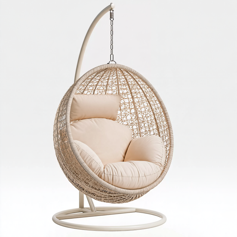 Hängesessel 110 x 110 x 195 cm Beige Metall Geflecht für den Innenbereich mit Standgestell