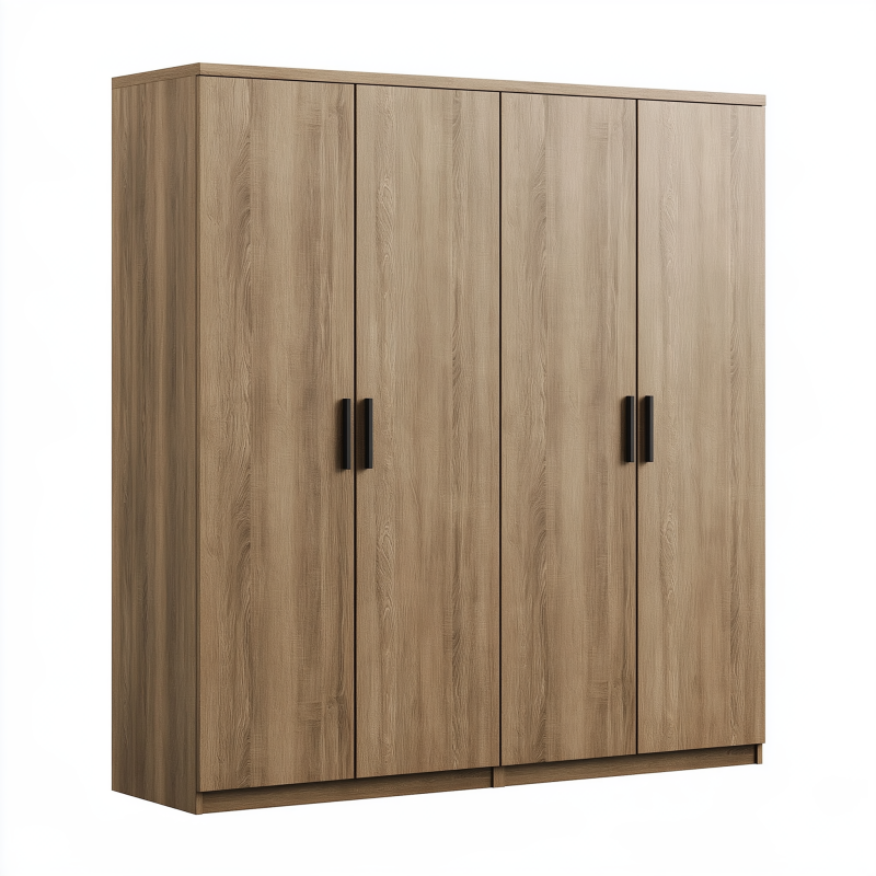 Kleiderschrank 200 cm breit 60 cm tief 200 cm hoch Holzwerkstoff Eichenholzoptik mit 4 Türen
