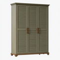 Kleiderschrank 120 x 50 x 200 cm Olivgrün Holzoptik mit 3 Lamellentüren Landhausstil