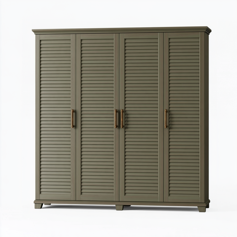 Kleiderschrank 200 x 60 x 220 cm aus Holz in Olivgrün mit Lamellentüren