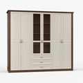 Kleiderschrank 240 x 60 x 220 cm Holzwerkstoff Cremebraun mit Glastüren und Schubladen klassisch