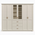 Kleiderschrank 240 x 60 x 220 cm cremeweiß Holzwerkstoff mit Glastüren und Schubladen
