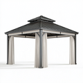Pavillon 300 x 300 cm Anthrazit Creme mit Metallrahmen und Vorhängen für den Garten
