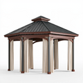 Pavillon 300 x 300 x 300 cm aus Metall Braun Schwarz mit Vorhängen und Walmdach