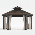 Gartenpavillon 300 x 300 cm Anthrazit mit Metallrahmen Vorhängen und Dach