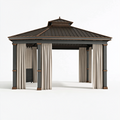 Gartenpavillon 400 x 300 x 300 cm Metall Anthrazit Beige mit Vorhängen für Terrasse Klassisch