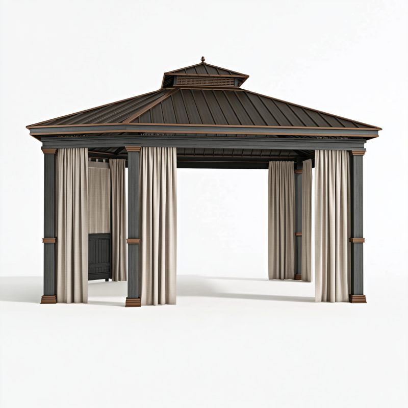 Gartenpavillon 400 x 300 x 300 cm Metall Anthrazit Beige mit Vorhängen für Terrasse Klassisch