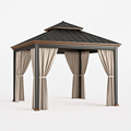 Pavillon 300 x 300 cm Metall Dunkelgrau Braun mit Vorhängen für Garten überdacht