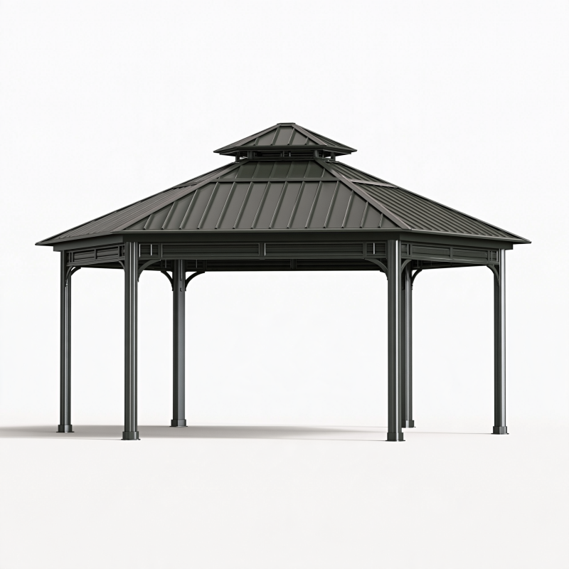 Gartenpavillon 300 x 300 x 300 cm aus Stahl in Anthrazit mit Doppeldach