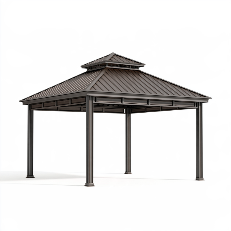 Pavillon 300 x 300 cm aus Metall in Anthrazit mit festem Dach für den Garten