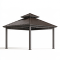 Pavillon 300 x 300 cm aus Metall Braun mit Doppeldach für Garten