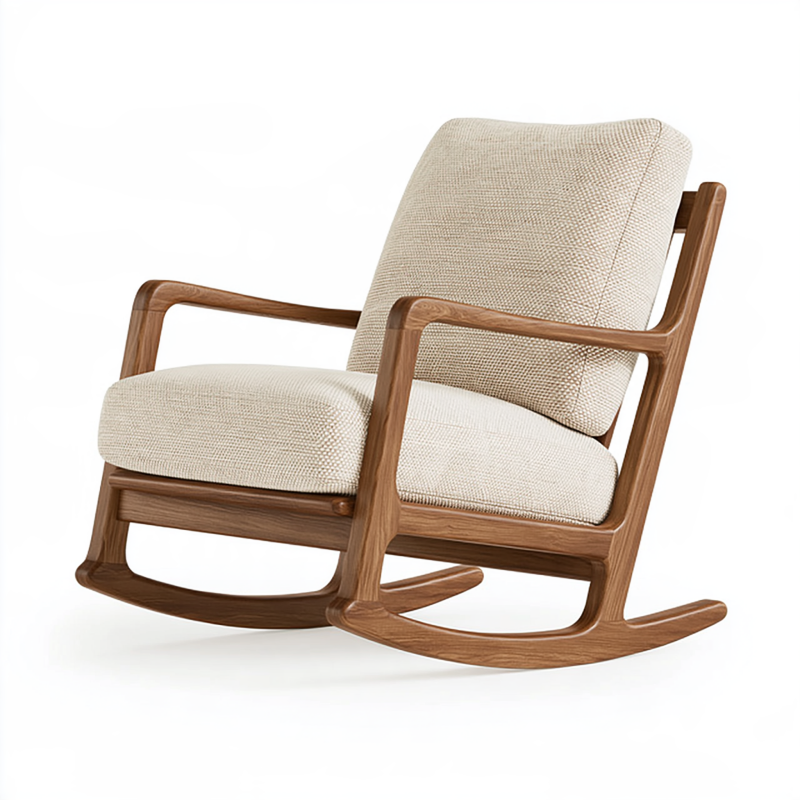 Schaukelstuhl 70 x 92 x 96 cm mit Holzgestell und Webstoff in Beige Braun für Wohnzimmer