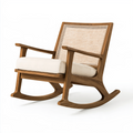 Schaukelstuhl 70 x 90 x 100 cm aus Holz und Rattan Braun Beige mit gepolstertem Sitz