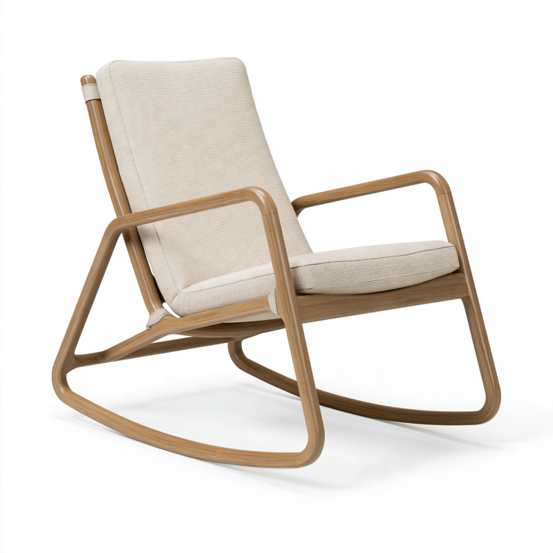 Schaukelstuhl 68 x 90 x 98 cm aus Holz in Naturbeige mit Stoffpolsterung