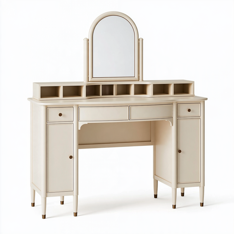Schminktisch 120 x 50 x 155 cm aus Holzwerkstoff in Creme mit Spiegel und Stauraum im klassischen Stil